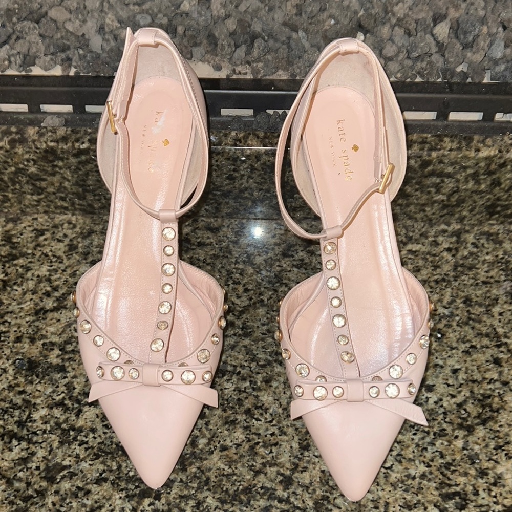 Kate Spade New York Becca Jeweled T-Strap Flats - Blush Pink (Sz 40)